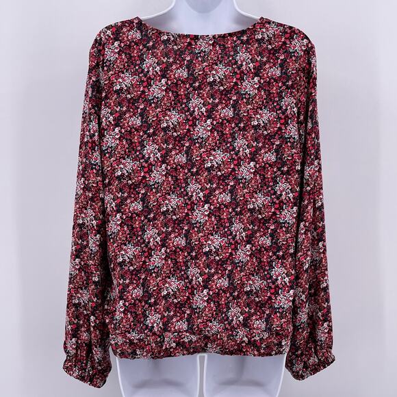 Loft Outlet Sz S Pink Floral Long Sleeve Faux Wrap Top Shirt V Neck Bottom Tie - Picture 2 of 7